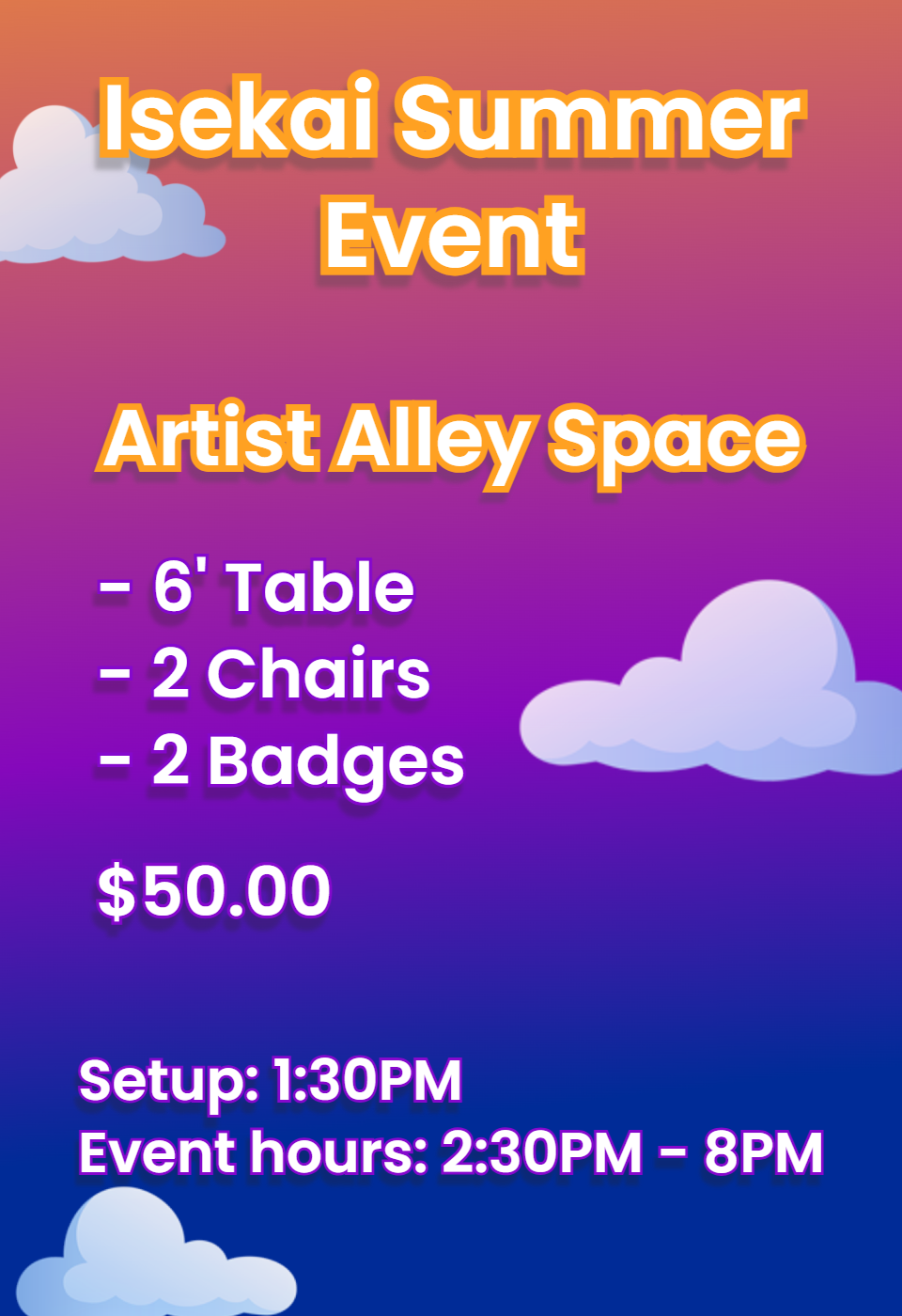 AA Summer event pricing